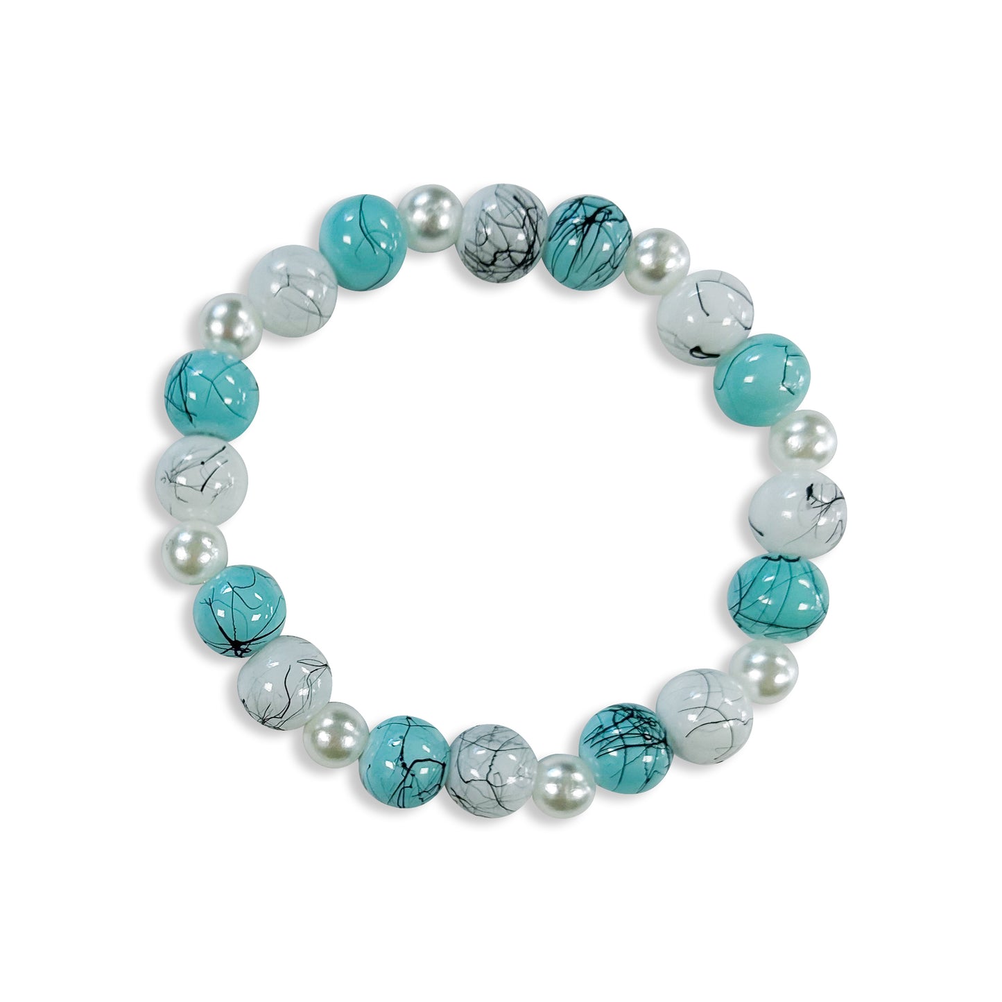 White & Turquoise Glass Bead Bracelet