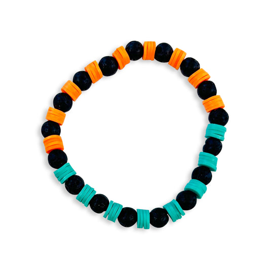 Turquoise & Orange Glass Bead Bracelet