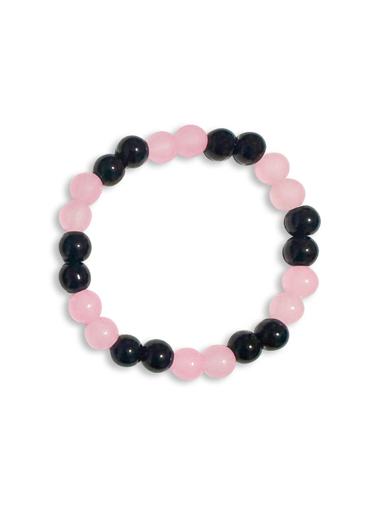 Pink & Black Glass Bead Bracelet