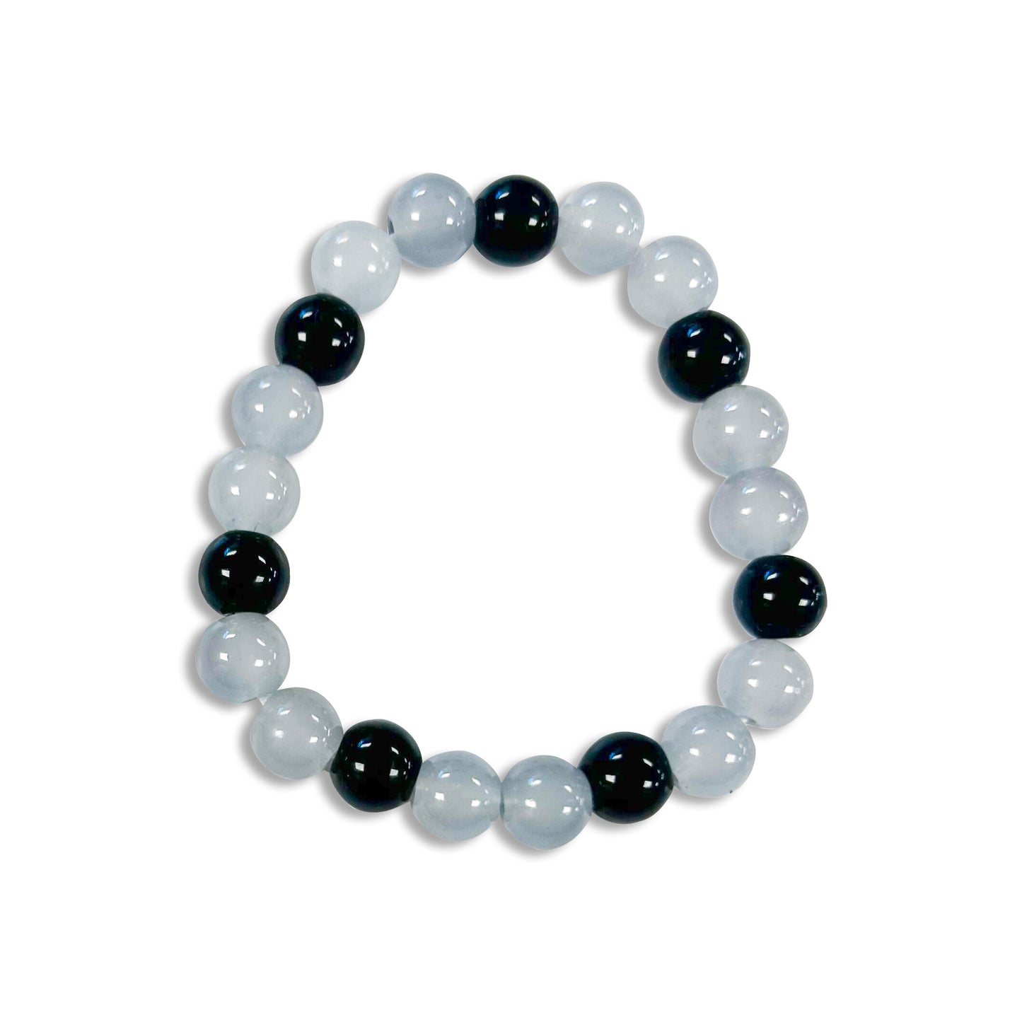 Licorice Black with White Glass Bead Bracelet